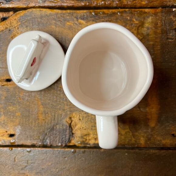 Rae Dunn Ceramic Mug with Topper Ivory LOVE LETTERS Artisan Collection Magenta - Picture 2 of 3